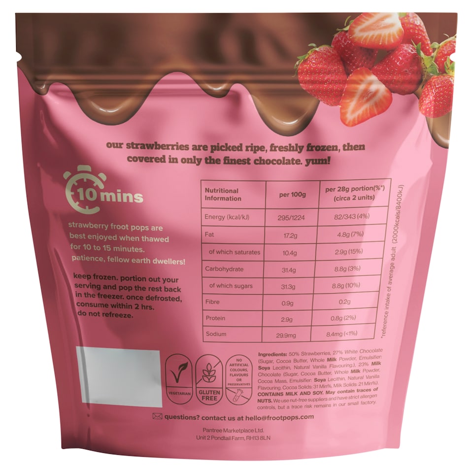 image 1 of Froot Pops Freshly Frozen Strawberries Coated in White & Milk Chocolate 200g
