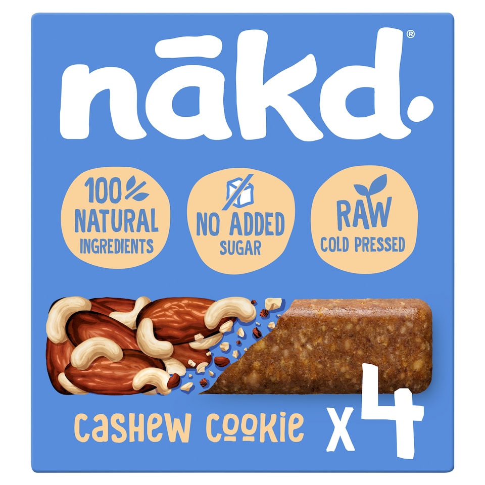 Nakd Fruit & Nut Bars - Cashew Cookie 4 Pack 140g
