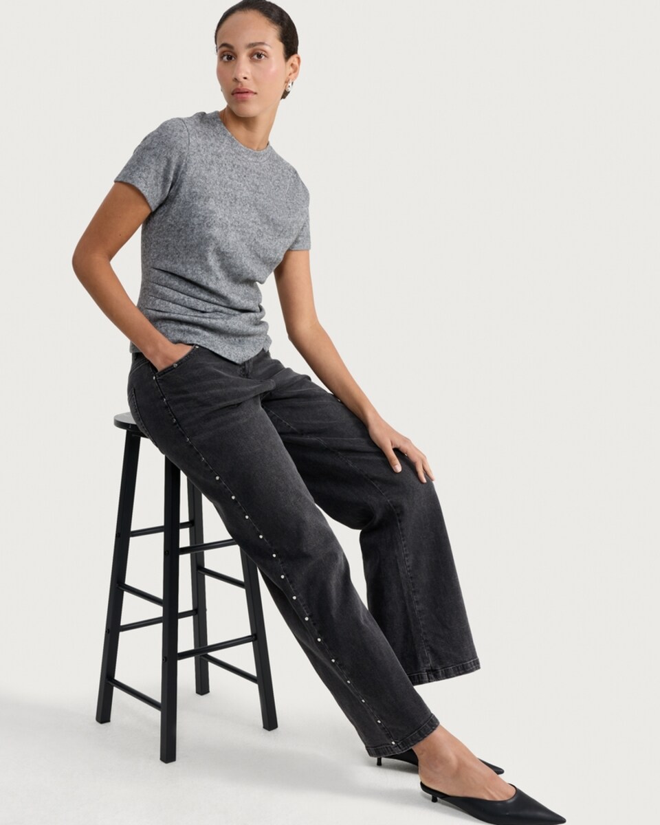 image 1 of OH ME OH MY Studded Wide Leg Jeans in Black