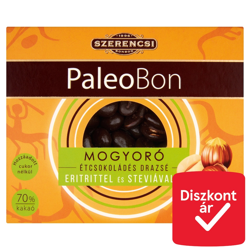 Szerencsi PaleoBon Dark Chocolate Coated Hazelnut Dragees with Erythritol and Stevia 100 g