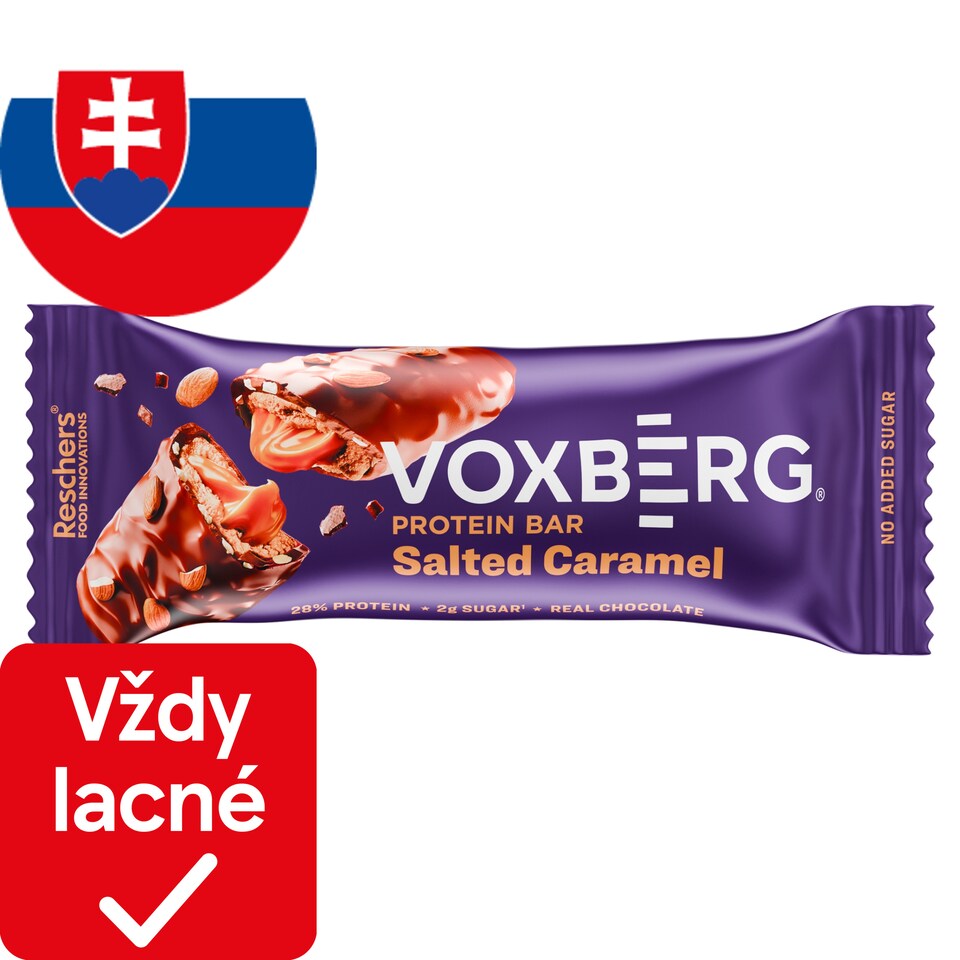 Voxberg Proteínová tyčinka s príchuťou slaného karamelu v mliečnej čokoláde 50 g