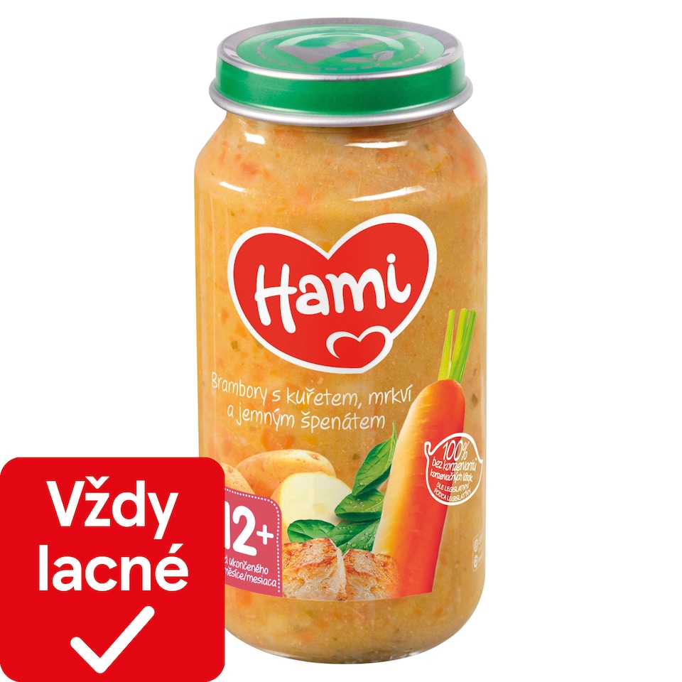 Hami mäsozeleninový príkrm Zemiaky s kuraťom, mrkvou a jemným špenátom od uk. 12. mesiaca 250 g