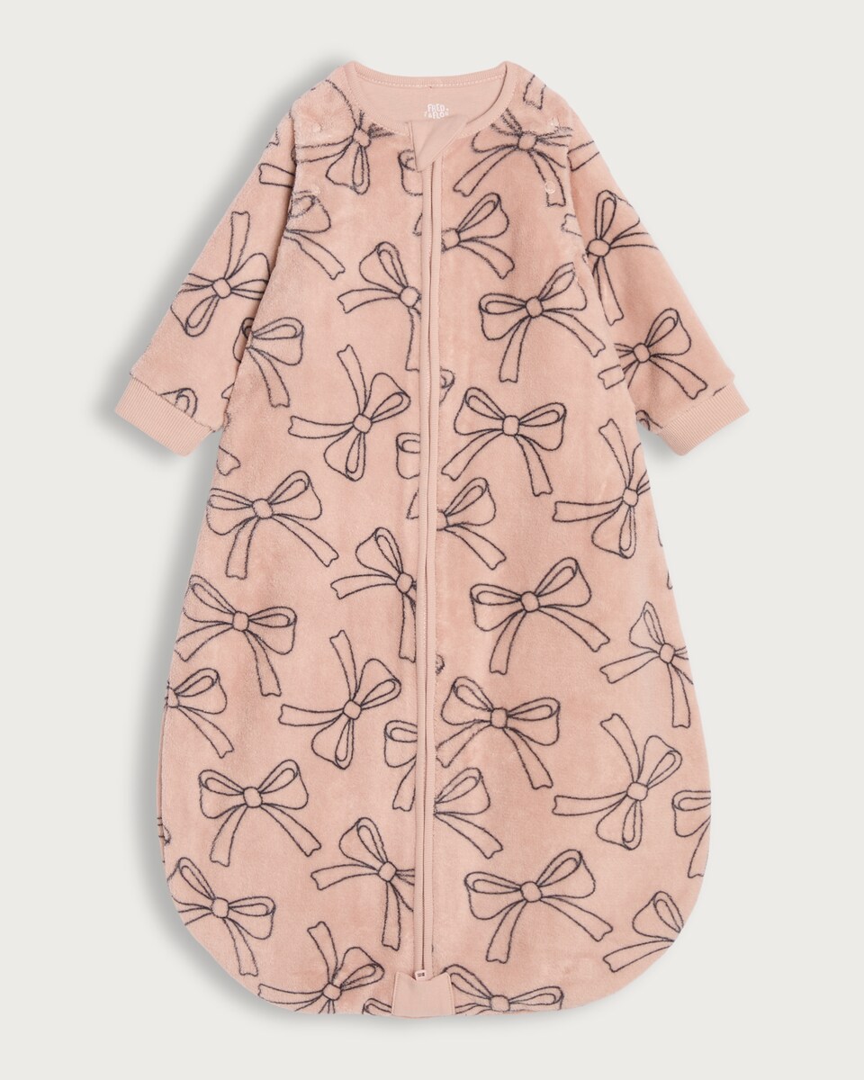 image 1 of F&F Baby Fleece Bow Print 1.5 Tog Sleeping Bag in Pink