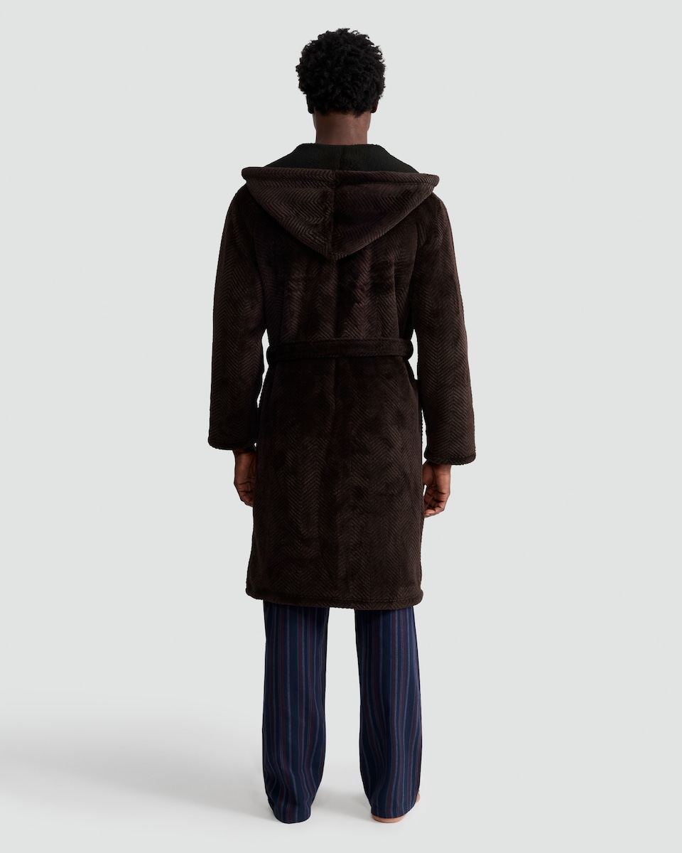 image 1 of F&F Hooded Herringbone Dressing Gown in Burgundy
