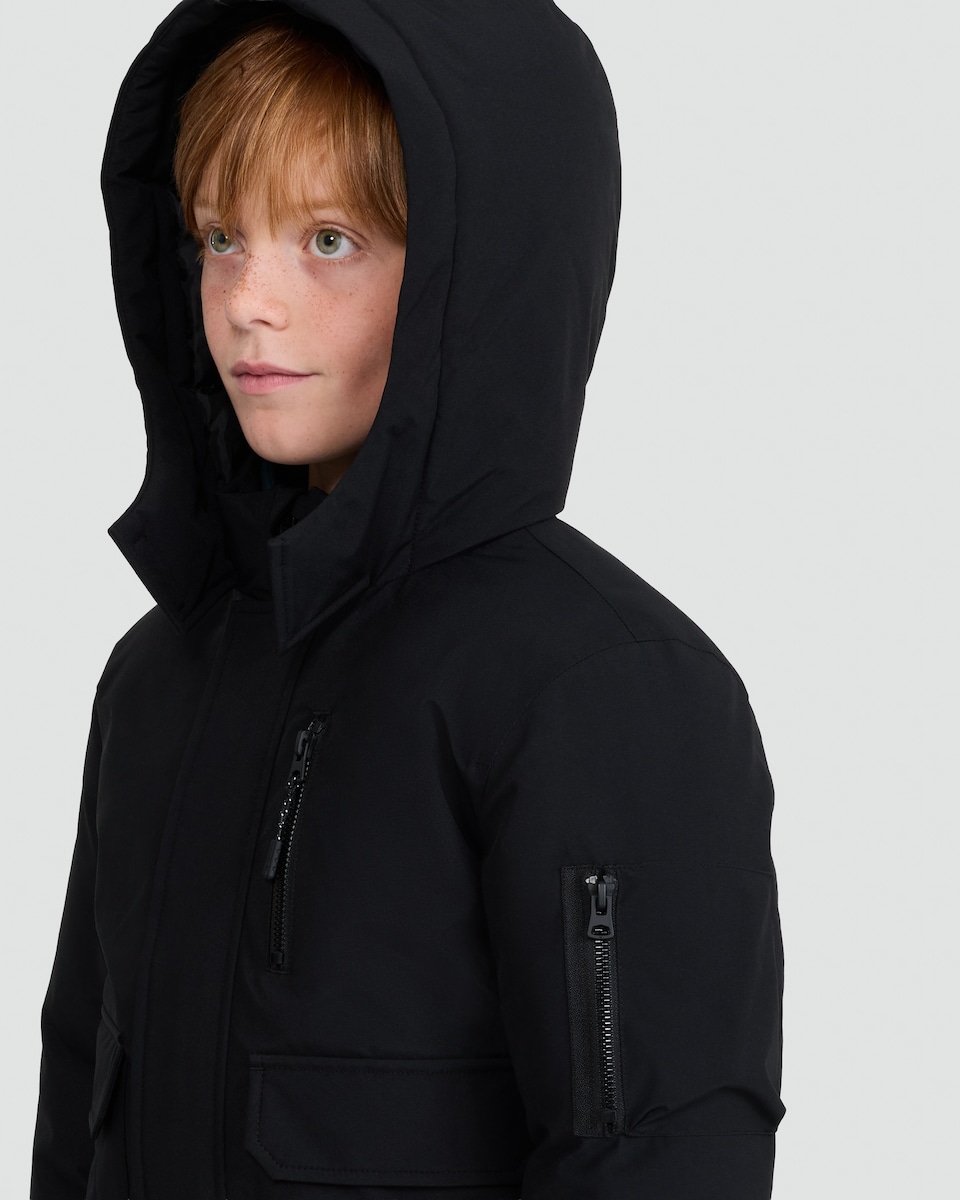 image 1 of F&F Boys Hooded Shower Resistant Jacket in Black