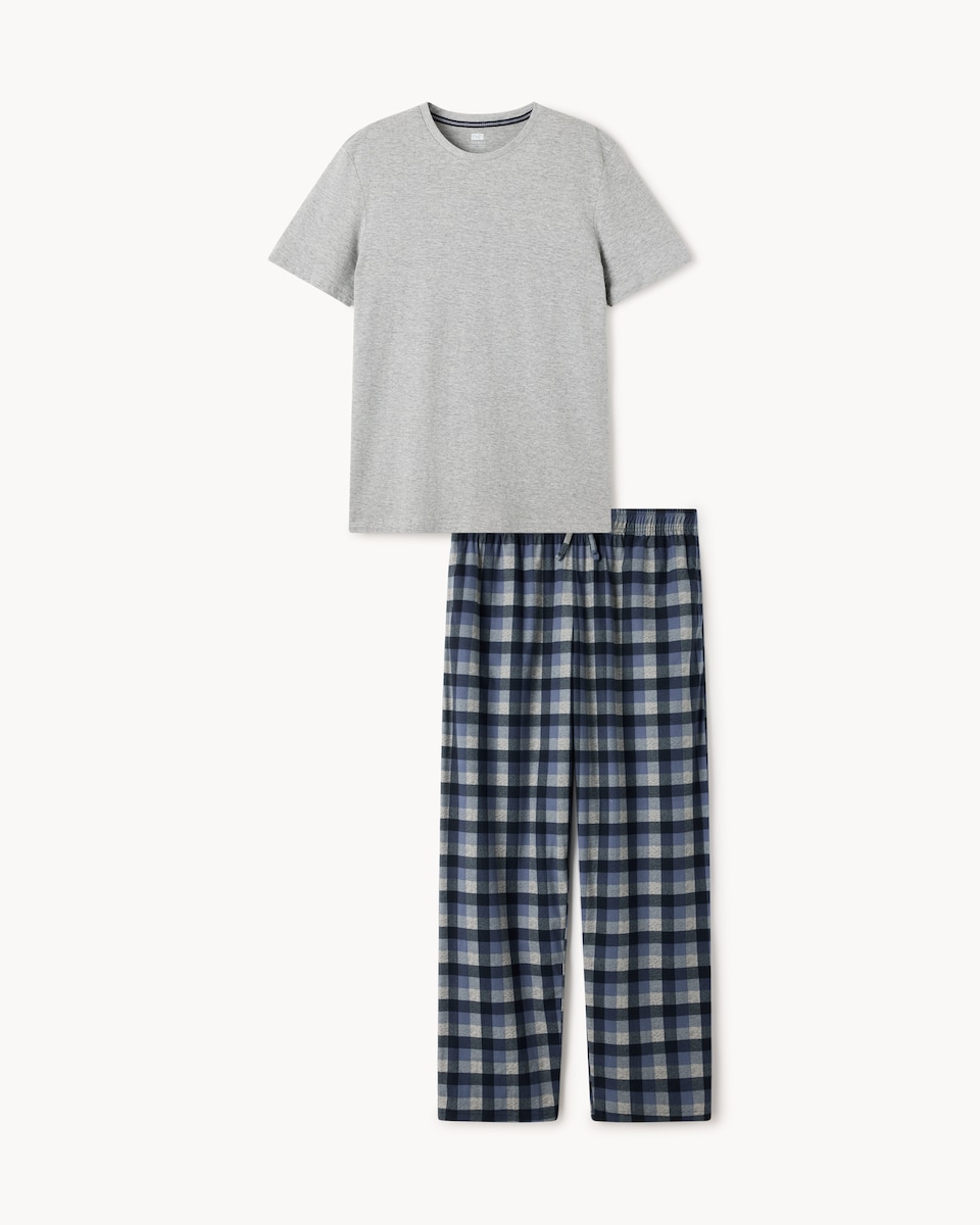 image 1 of F&F Checked Bottoms Pyjama Set in Grey