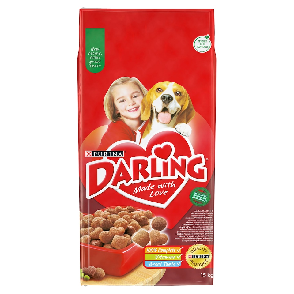 Purina Darling Complete Pet Food for Adult Dogs with Beef and Chicken 15 kg