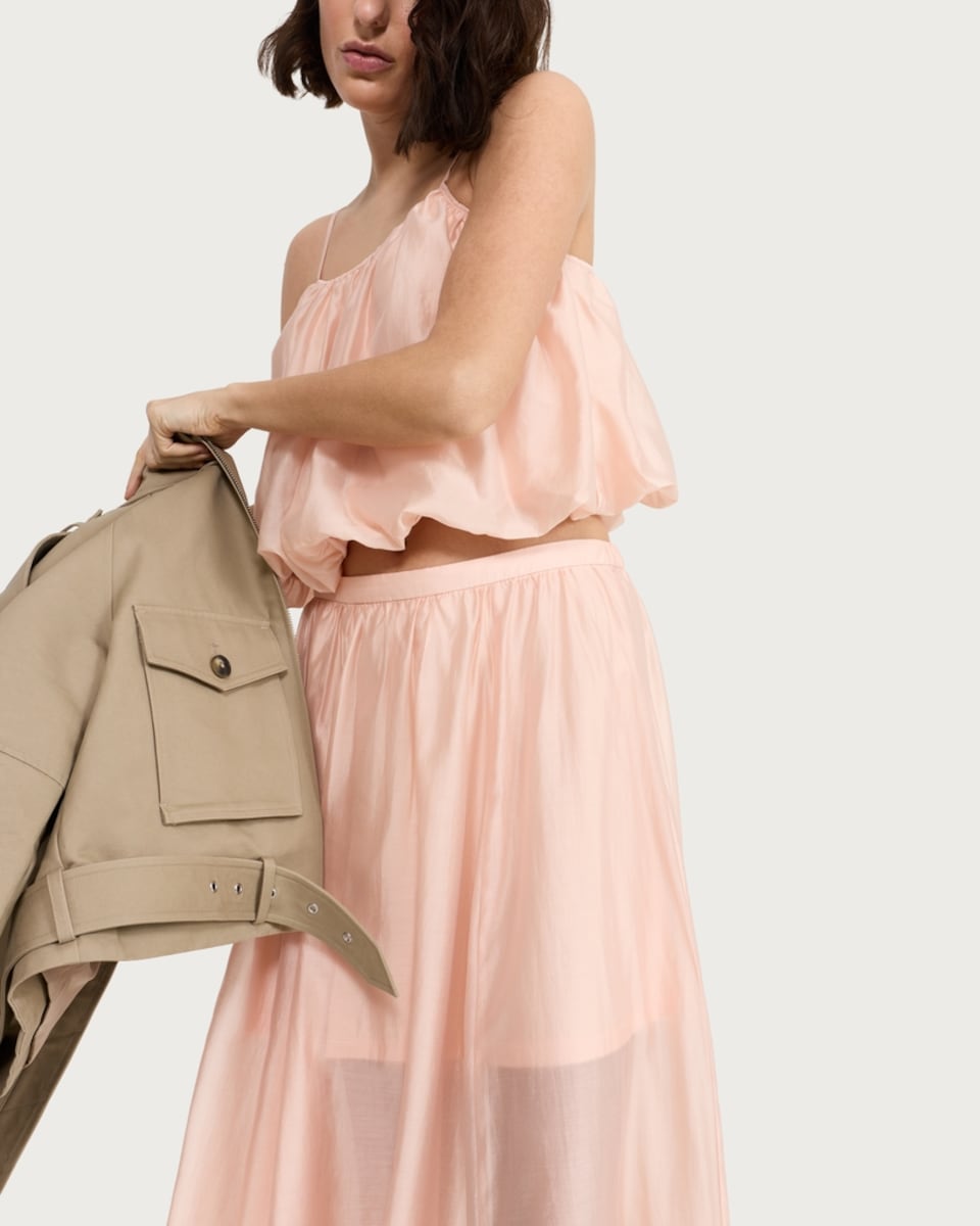 image 1 of F&F Lyocell Rich Gathered Co-ord Midi Skirt in Pink