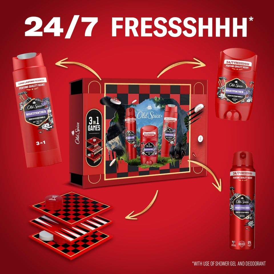 Obrázek 1 pro produkt Old Spice Gamebox S Tuhým Deodorantem, Sprejem A Sprchovým Gelem Night Panther