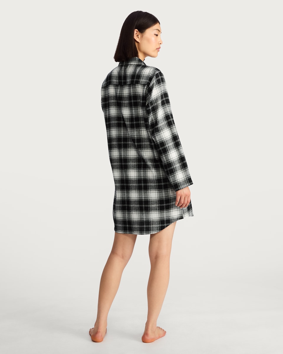image 1 of F&F Pure Cotton Check Print Longline Pyjama Shirt in Multi Black