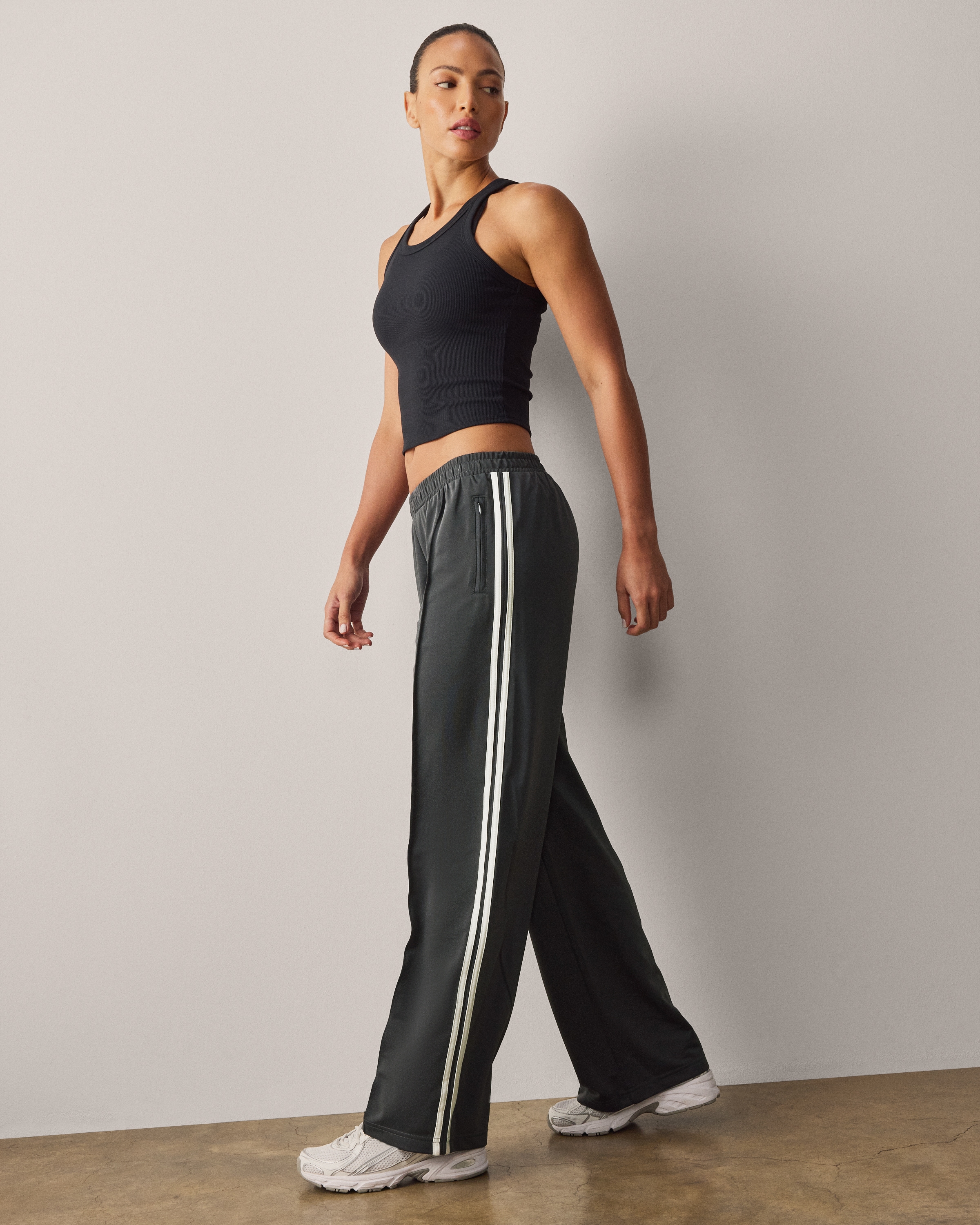 F&F Active AFTERCLASS Side Stripe Wide Leg Joggers in Chocolate