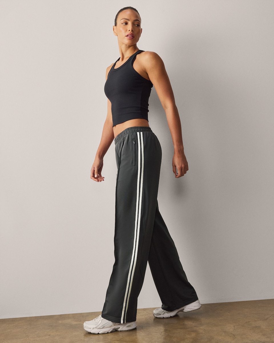 image 1 of F&F Active AFTERCLASS Side Stripe Wide Leg Joggers in Chocolate