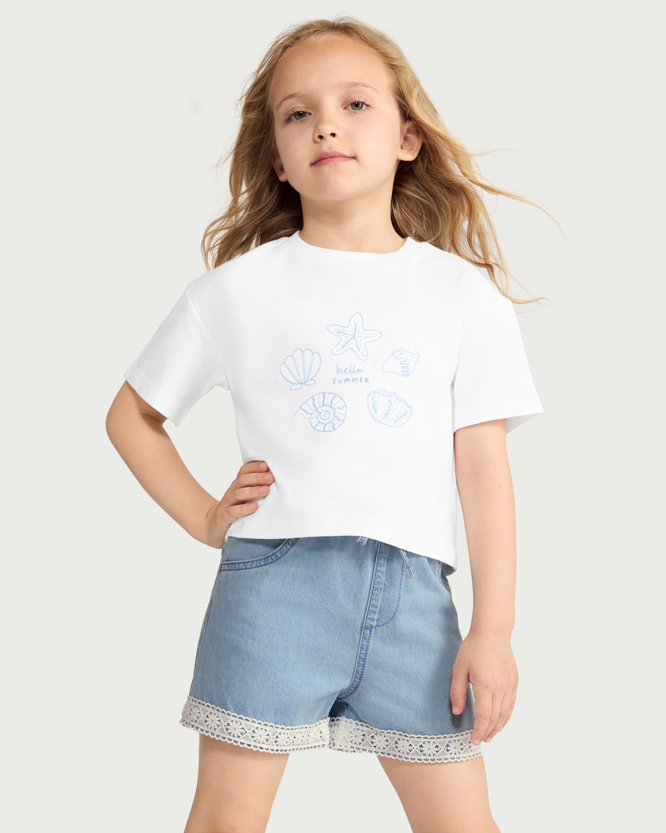 image 1 of F&F Girls 2-Piece Pure Cotton Seaside Set in Multi Blue