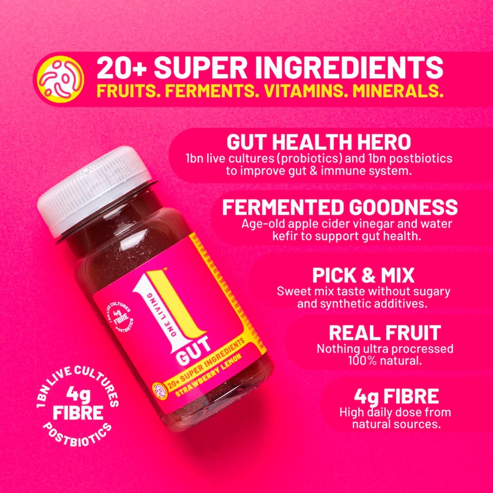 image 1 of One Living Strawberry Lemon Gut Health Shot 100ml