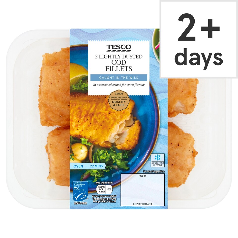 Tesco 2 Lightly Dusted Cod Fillets 255G