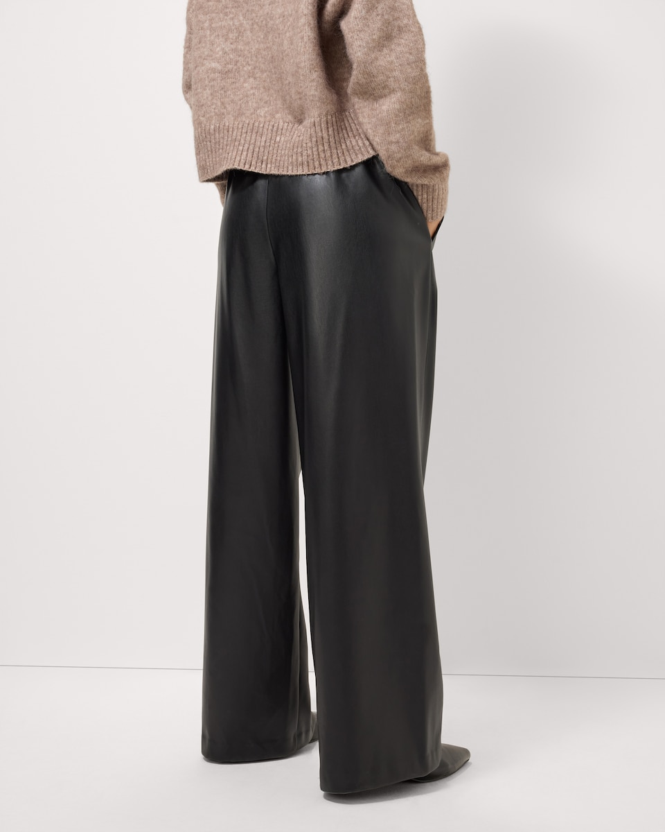 image 1 of F&F Faux Leather Wide Leg Trousers in Black