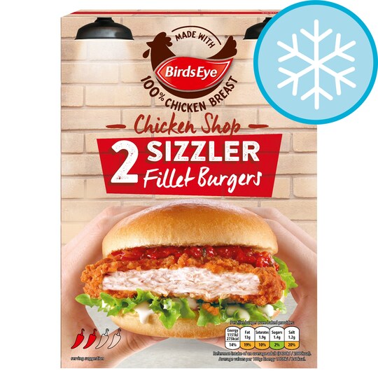 Birds Eye 2 Chicken Shop Sizzler Fillets Burger 227G Tesco Groceries