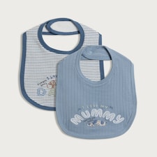 F&F Baby 2-Pack Cotton Rich I love Mummy and Daddy Bibs in Blue