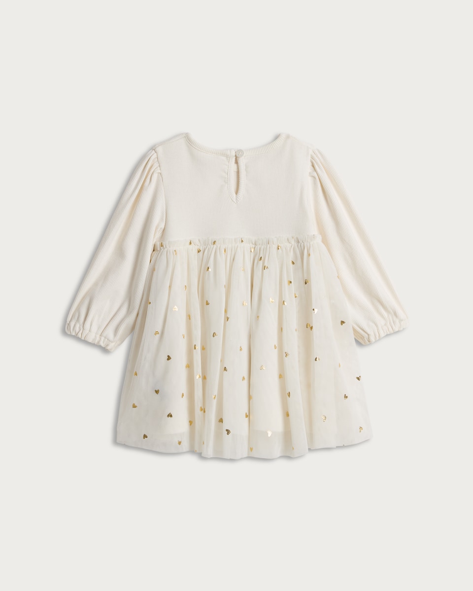 image 1 of F&F Baby Heart Print Day Dress in Cream