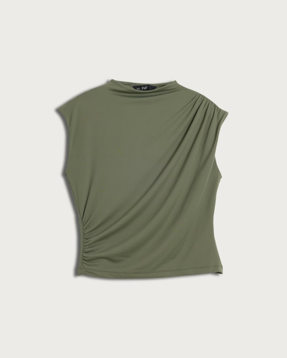 F&F Polyamide Draped Ruched Sleeveless Top in Khaki
