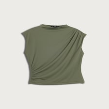F&F Polyamide Draped Ruched Sleeveless Top in Khaki