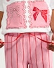image 2 of F&F Girls 2-Piece Cotton Rich Bow Print T-Shirt and Striped Trousers Set in Multi Pink
