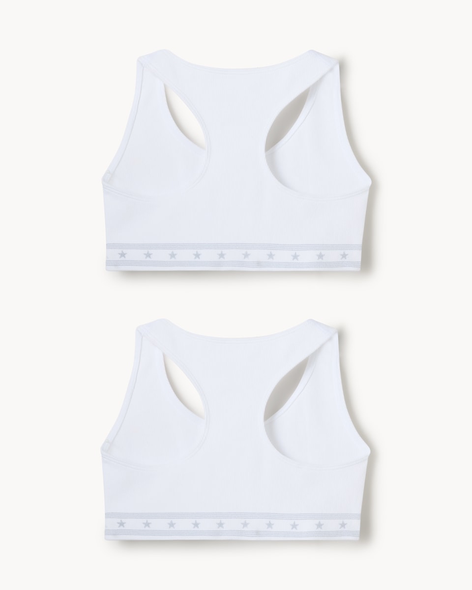 image 1 of F&F Girls 2-Pack Seamfree Crop Tops in White