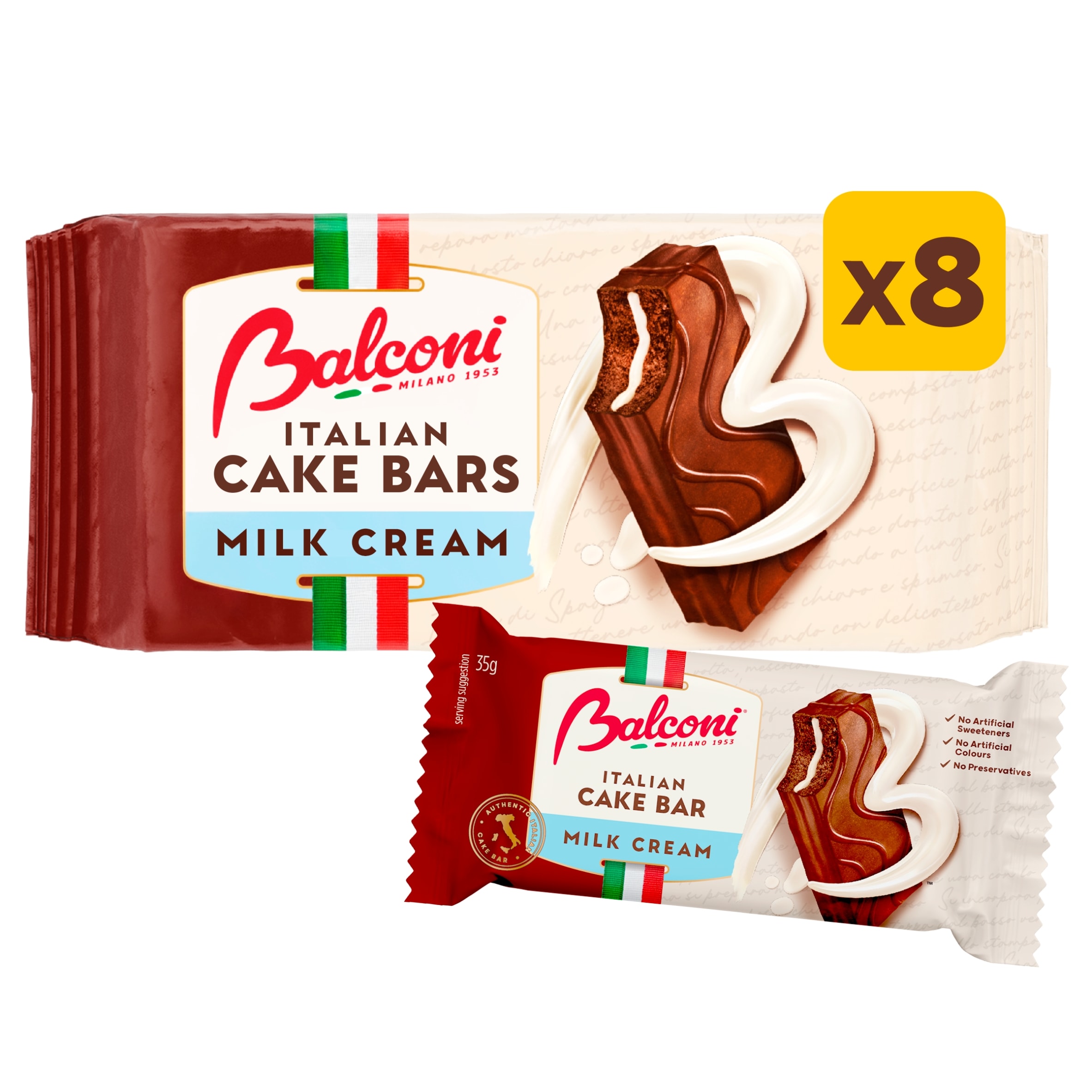 Balconi Italian Cake Bars Milk Cream 8x35g