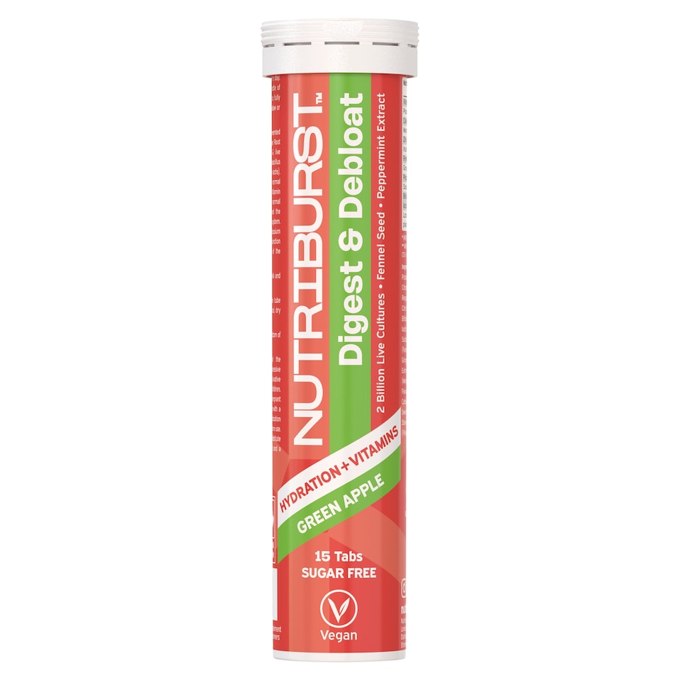 Nutriburst Digest and Debloat Green Apple Flavour 15 Effervescent Tablets 