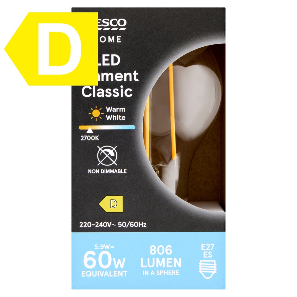 Tesco Home E27 ES 806 lm 60 W 2700K klasszik izzószálas LED  1. kép