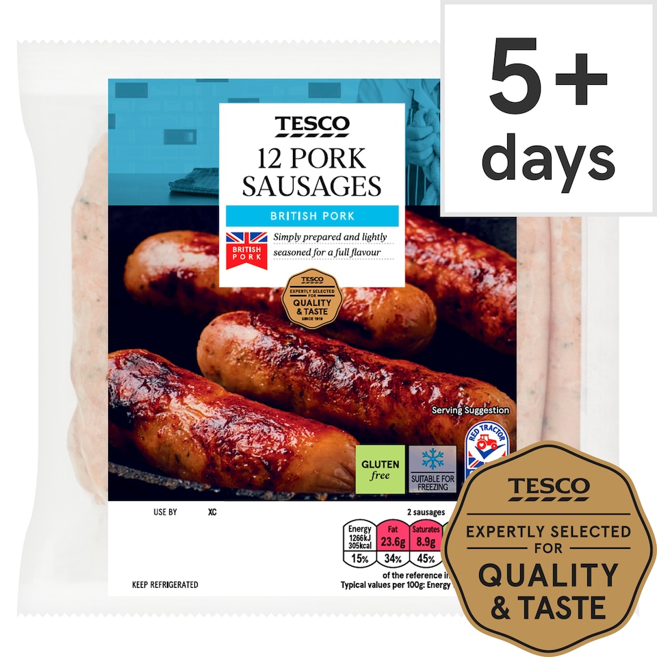 Tesco 12 Pork Sausages 681G