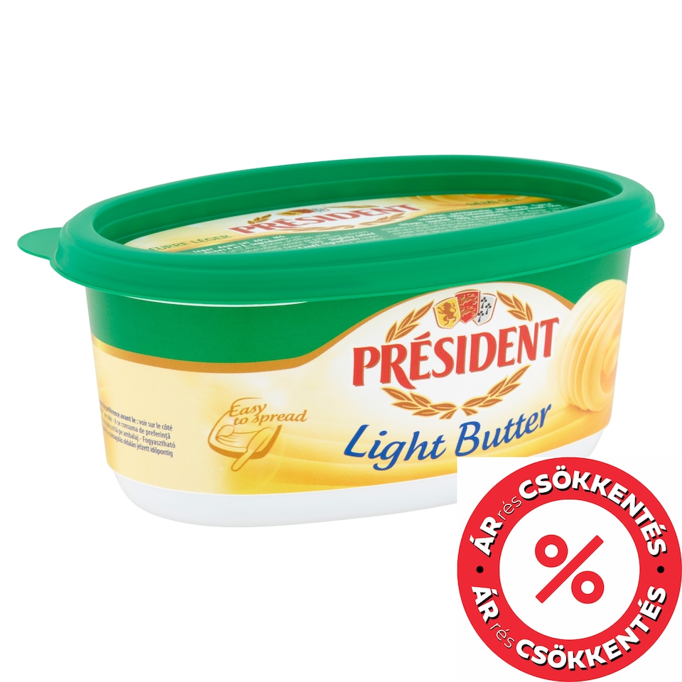 Président Light, enyhén sózott félzsíros vaj A- és E- vitaminokkal dúsítva 250 g