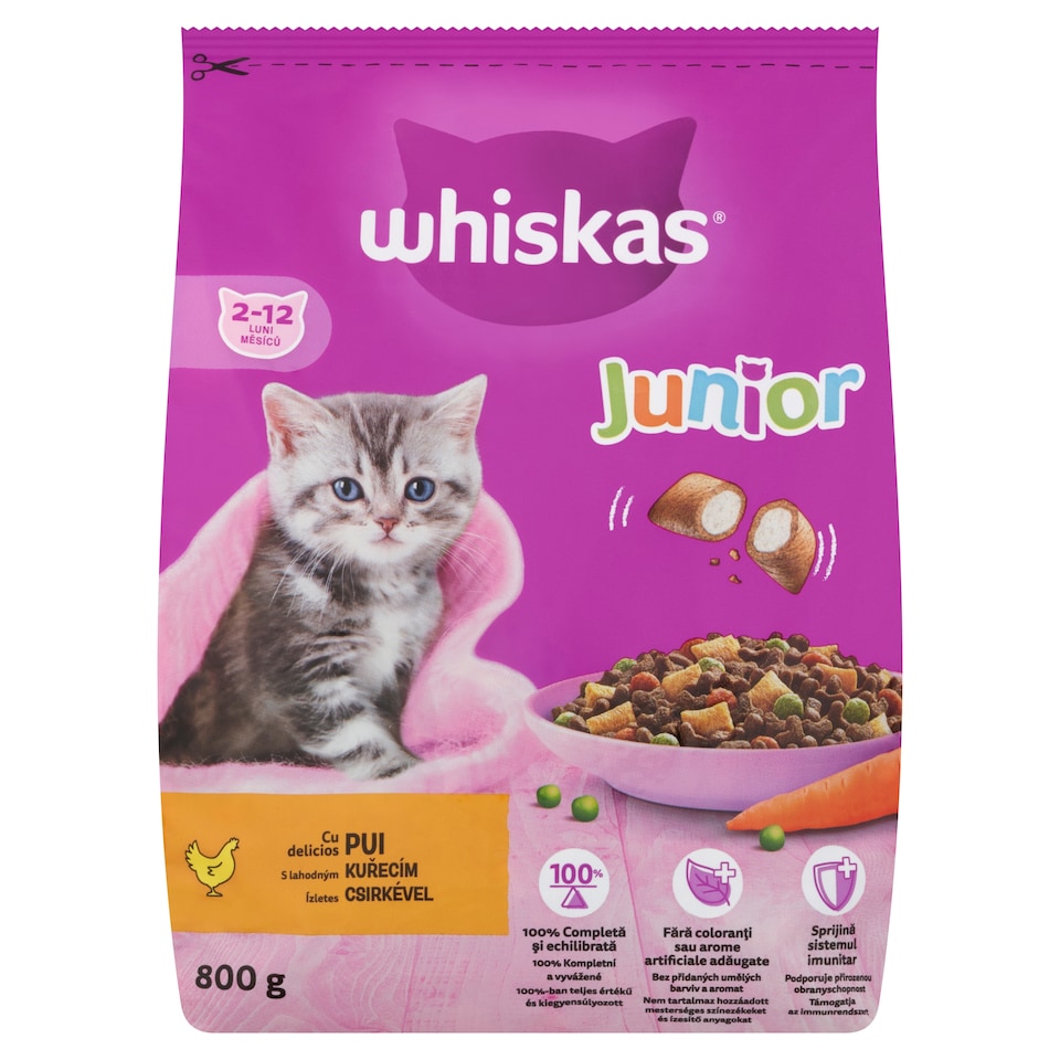 Whiskas Junior teljes értékű szárazeledel kölyökmacskáknak csirkével 800 g  1. kép