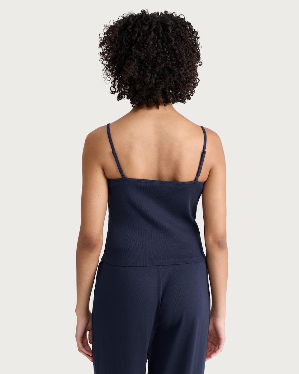image 1 of OH ME OH MY Cotton Rich Ribbed Button Detail Pyjama Top in Navy