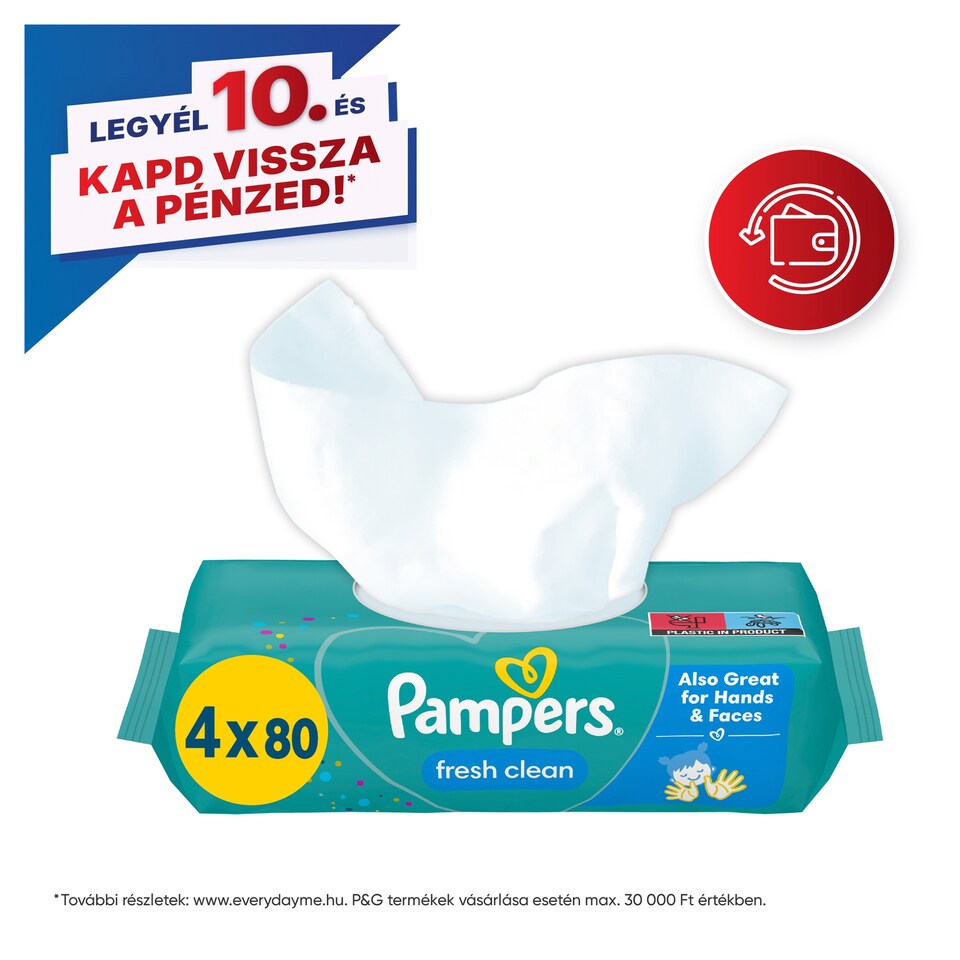Pampers Fresh Clean Nedves Törlőkendő, 4 csomag = 320 db  1. kép