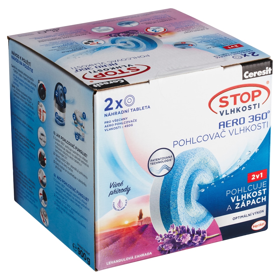 Obrázek 1 pro produkt Ceresit Stop Vlhkosti Aero 360° náhradní tablety levandulová zahrada 2 x 450g (900g)
