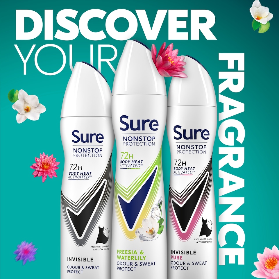 image 1 of Sure Nonstop Protection 72h Freesia & Water Lily Antiperspirant Deodorant 250ml