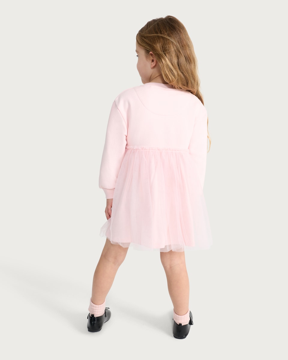 image 1 of Disney Princess Cotton Rich Long Sleeved Tulle Sweatdress in Hot Pink