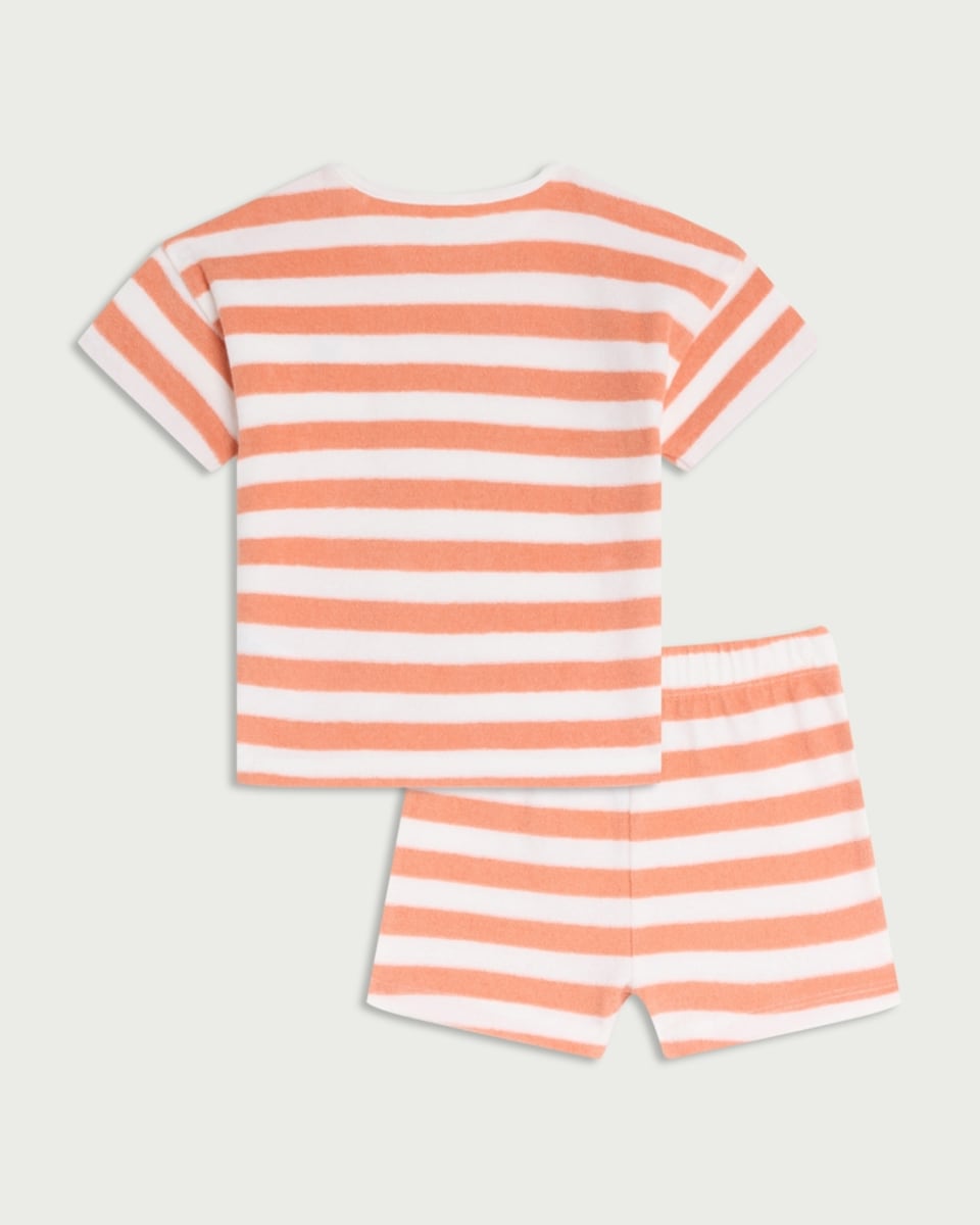 image 1 of F&F Baby 2-Piece Pure Cotton Towelled Striped Top and Shorts Set in Orange