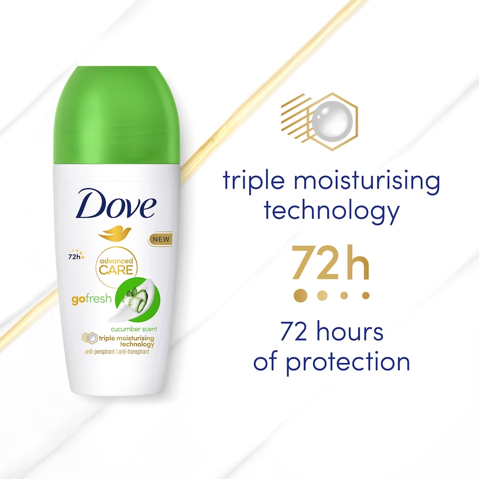 image 1 of Dove Advanced Care Go Fresh Cucumber 72h Roll-On Antiperspirant Deodorant 50ml
