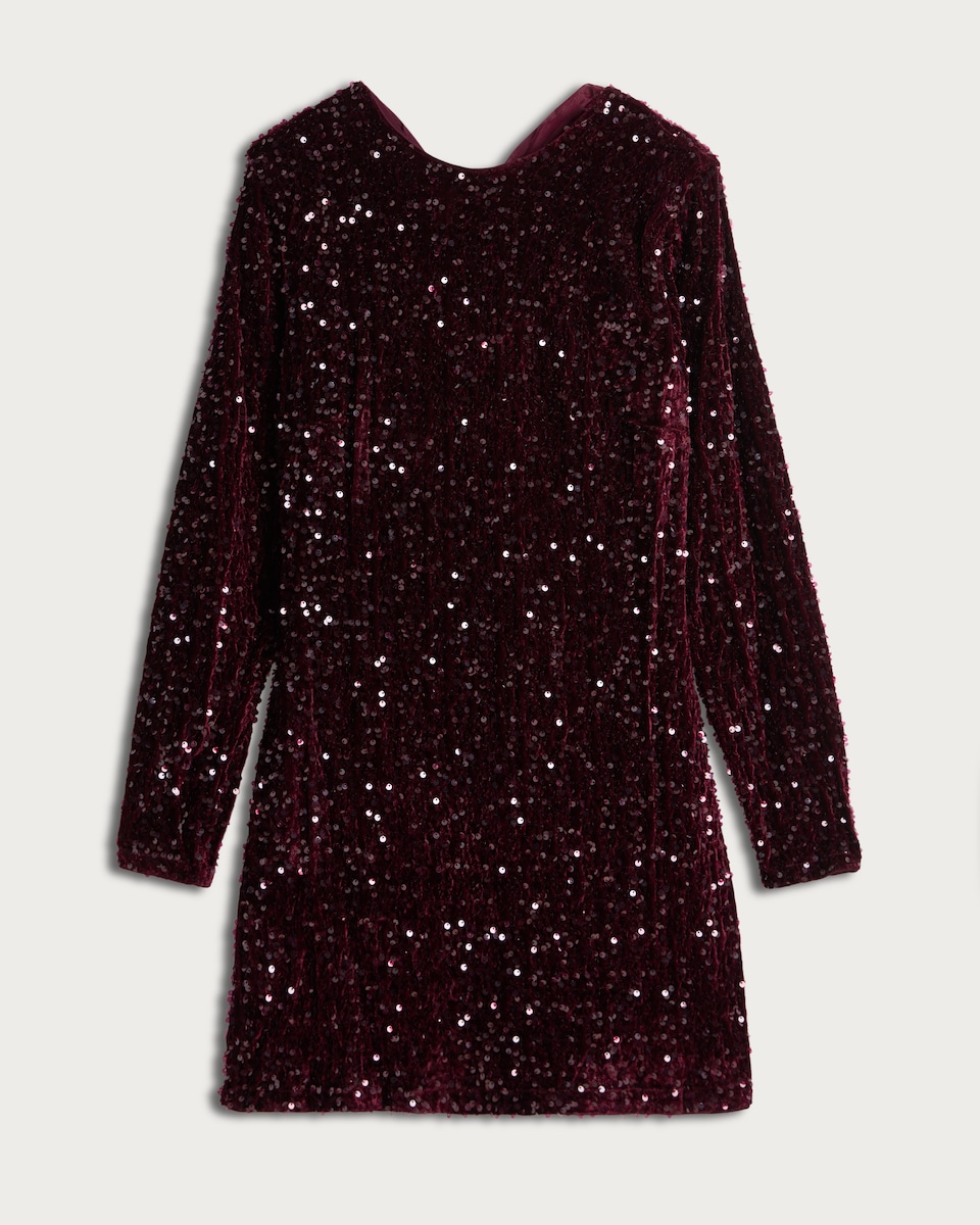 F&F Sequin Embellished Long Sleeved Dress in Burgundy