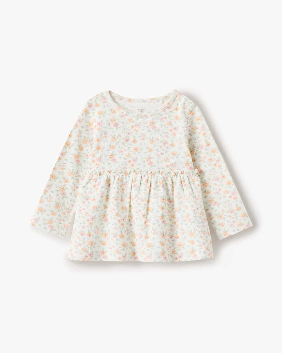image 1 of F&F Baby 2-Piece Cotton Rich Ribbed Floral Set in Cream