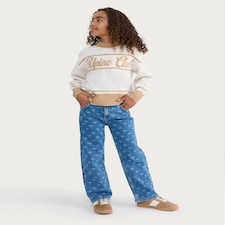 F&F Girls Pure Cotton Bow Print Wide Leg Jeans in Navy