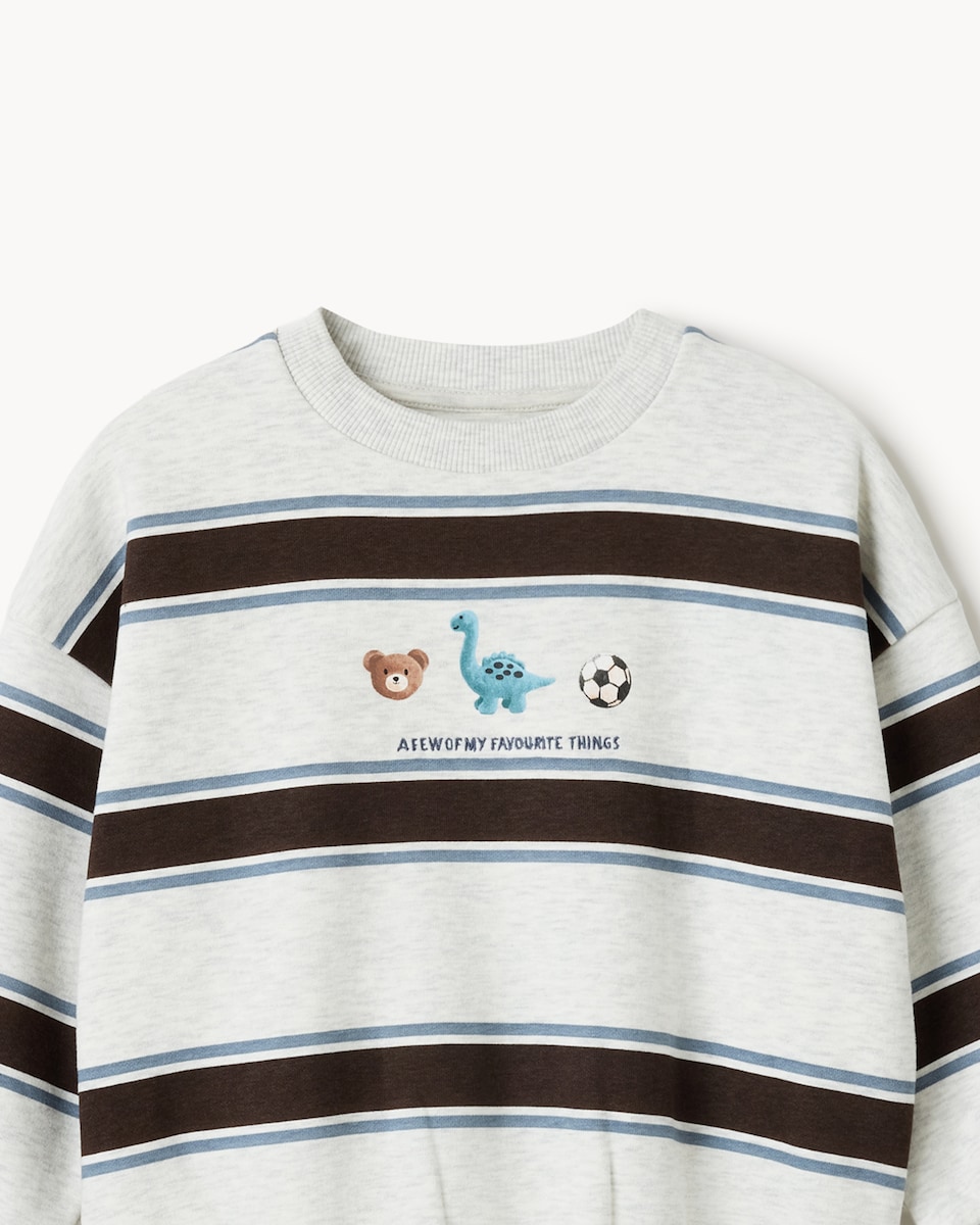 image 1 of F&F Boys Cotton Rich Striped Sweatshirt in Grey Marl