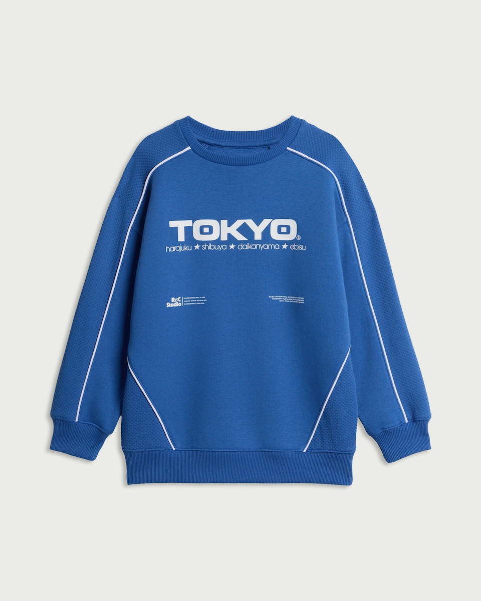 image 1 of F&F Boys Cotton Rich Tokyo Sweatshirt in Blue