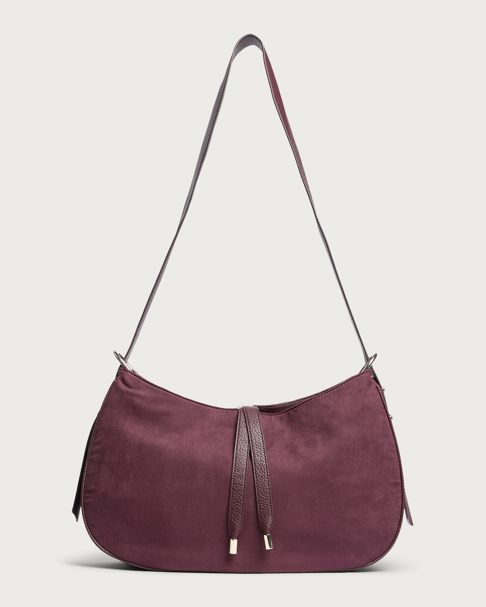 image 1 of SACHA Faux Suede Tie Detail Shoulder Bag in Burgundy