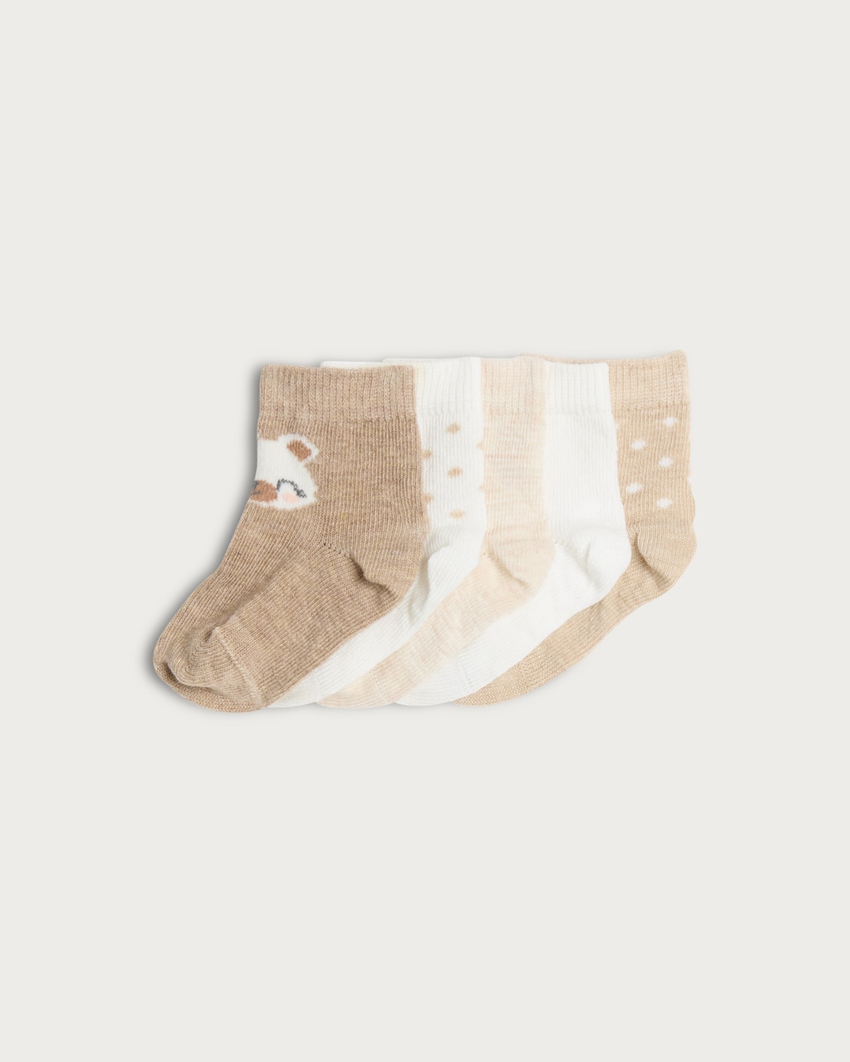 image 1 of F&F Baby 5-Pack Cotton Rich Animal Ankle Socks in Multi