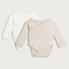 F&F Baby 2-Pack Cotton Rich Little Love Wrap Long Sleeved Bodysuits in White