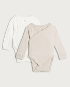 F&F Baby 2-Pack Cotton Rich Little Love Wrap Long Sleeved Bodysuits in White