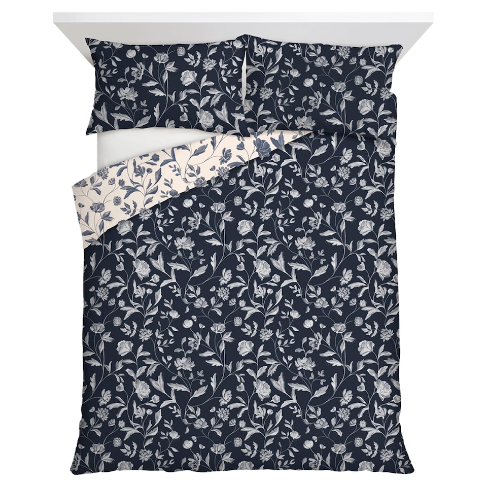 F&F Home Navy Floral Brushed Duvet Set Super King